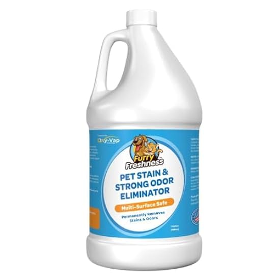 FurryFreshness Extra Strength Cat or Dog Pee Stain & Permanent Odor Remover + Smell Eliminator -Removes Stains from Pets & Kids Including Urine or Blood- Lifts Old Carpet Stains- (Gallon)