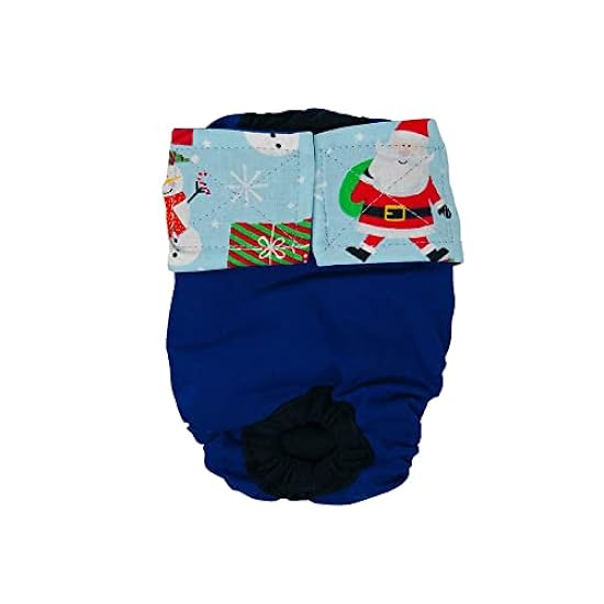 Barkertime Santa Claus with Snowman on Blue Premium Waterproof Cat Diaper, L, with Tail Hole Stud Pants for Piddling, Spraying, Incontinent Cats - Made in USA