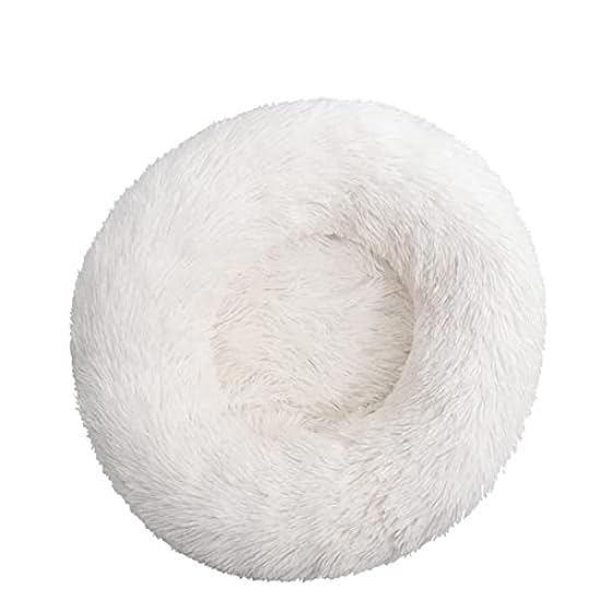 JunJiale Calming Dog Bed for Small Dogs - Donut Washable Small Pet Bed,Anti Anxiety Round Fluffy Plush Faux Large Cat Bed, Diameter 90cm