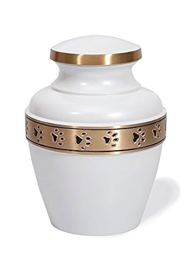 Best Friend Services Pet Urn for Dogs and Cats, Morgan Paws Legacy Memorial Urns for Dogs and Cats Pet Urn (Small, Cloud White, Brass Band)