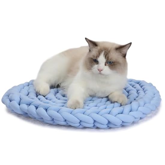 MAKISCOR Cat Dog Bed Mat/Cushion/Pad/Mattress/Rug – Round and Breathable Pet Sleeping Mat (Blue, 19.8 Inches)