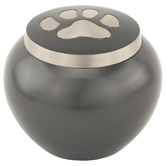 Paw Print Round Pet Cremation Urn for Ashes in Gray Small, Brass, Grey Urn, Dog Urn, Cat Urn, Small Sized Pet Urn, 3.75 Inches High
