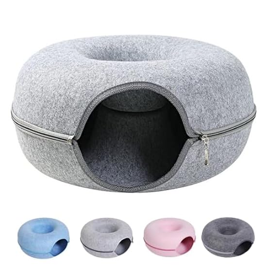 Meowmaze Cat Bed, Meowmaze Cat Tunnel Bed, Felt Cat Donut, Cat Donut Bed Tunnel, Washable Interior Cat Play Tunnel, Cat Cave for Indoor Cats (B,L)