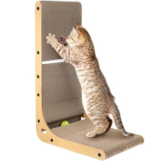 Ipetboom Cat Scratching Pad, Vertical Cat Scratcher Wood Cardboard Kitten Scratcher Toy with Bells Pet Scratch Post Thickened Board