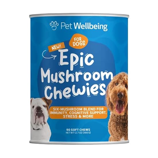 Pet Wellbeing Epic Mushroom Chewies for Dogs - Vet-Formulated - Immune Support, Cognitive Health, Adaptogenic Stress Support with Reishi, Chaga, Lion´s Mane Medicinal Mushrooms - 90 Soft Chews