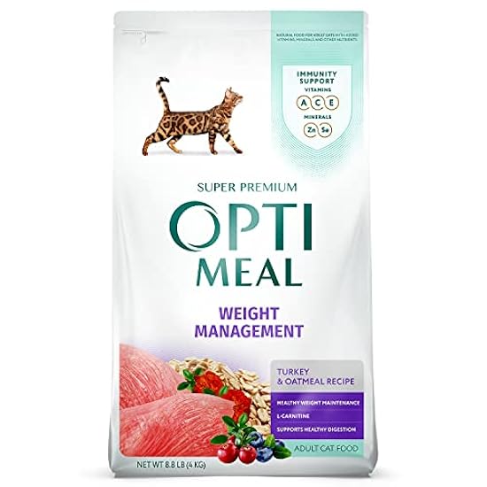 OPtimeal Weight Control Cat Food - Proudly Ukrainian - Cat Food Dry Recipe with Metabolism Support for Healthy Digestion, Tasty Dry Cat Food for Adult Cats (8.8 lbs, Turkey & Oatmeal)