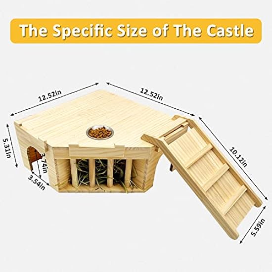Hamiledyi Guinea Pig Castle Natural Wooden Rabbit House with Ladder and Hay Feeder Chinchilla Multi Chamber Hideaway Small Animal Hideout House for Guinea Pig Rabbit Hedgehog