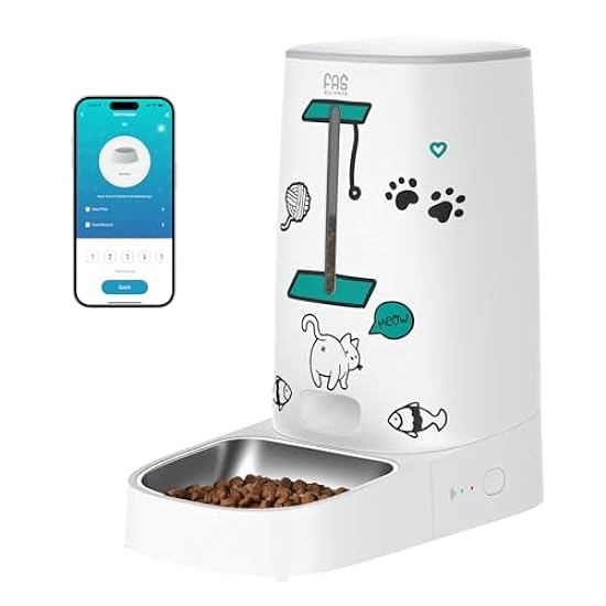 FAS alliance PF1 Automatic Pet Feeder- Pet Food Dispenser for Dry Food, 4L Smart Pet Feeder with 2.4G App Control, Automatic Pet Feeder with Stainless Steel Bowl, 1-10 Meals Per Day-White