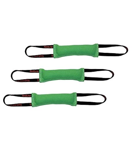 Redline K9 Bundle of 3 Green French Linen Dog Tug Toys (3 inch x 10 inch) 2 Handles