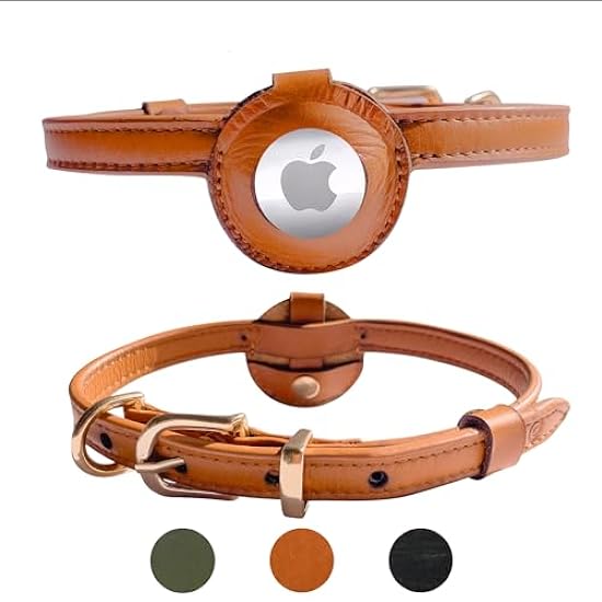 AirCollar Apple AirTag Natural Leather Pet Collar, Compatible with Apple AirTag 2021, Durable Leather (XS: 0.6” Wide for 7.1” - 11.2” Neck, Honey Brown)