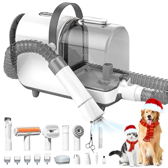 Bunfly Dog Grooming Kit,3L Large Capacity Dust Cup,13000Pa Strong Grooming & Vacuum Suction 99.99% Pet Hair, 11 Pet Grooming Tools for Dogs Cats, Quiet Pet Vacuum Groomer (Silver&White)