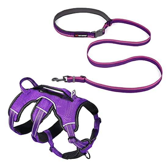 Hands Free Adjustable Length Dog Leash with Padded Waist Belt (24-50 inch) & Tracker No Escape Dog Harness (Medium)