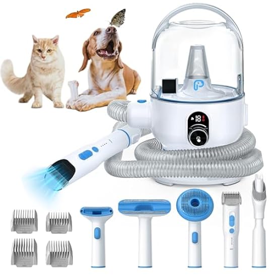 KIMORE Pet Grooming Kit & Dog Hair Vacuum 99% Pet Hair Suction, 5 in-1 Dog Grooming Kit,1.5L Dust Cup Dog Brush Vacuum with 5 Pet Grooming Tools, Low Noise Dog Hair Remover Pet Grooming Supplies
