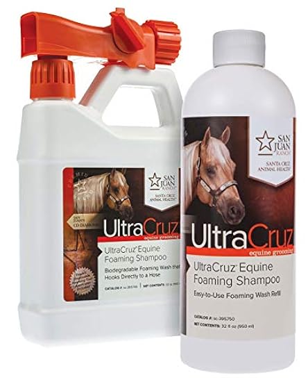 UltraCruz Equine Foaming Horse Shampoo with Travel Applicator and Refill Bundle, 32 oz Each