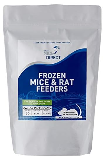 MiceDirect Frozen Mice Combo Pack of 30 Weanling & Small Adult Feeder Mice – 15 Weanlings & 15 Small Adults - Food for Corn Snakes, Ball Pythons, & Pet Reptiles - Snake Feed Supplies
