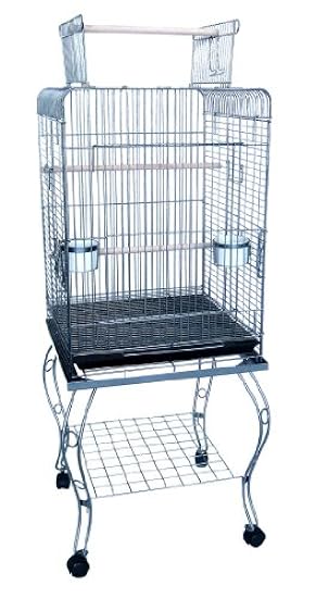YML 20-Inch Open Top Parrot Cage with Stand, Antique Si