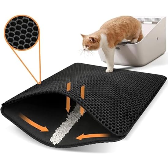 Adorapaws Cat Litter Trap Mat, Cat Litter Trap Mat, Honeycomb Double Layer Design, Urine and Water Proof Material, Scatter Control, Easier to Clean Washable. (Black,21.6x 29.5 in)
