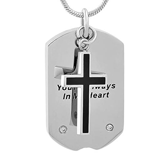 FRDXDAF Creamation Necklaces for Ashes You Will Always Be in My Heart Dog Tag Stainless Steel Memorial Urn Ash Souvenir Cremation Pendant with Cross Charm