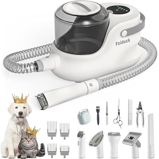 Feiduck Dog Grooming Kit,Pet Grooming Vacuum Suction 99% Pet Hair,2.5L Large Capacity,Dog Air Clipper Vacuum with 12 Grooming Tools,Home and Car Cleaning （Grey）