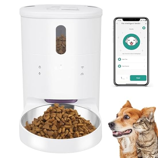 Automatic Cat Feeder, 3L Timed Dog Feeder, Intelligent WiFi Cat Feeder with Voice, Suitable for Small to Medium-Sized Cats and Dogs, Dual-Power Automatic Pet Feeder.