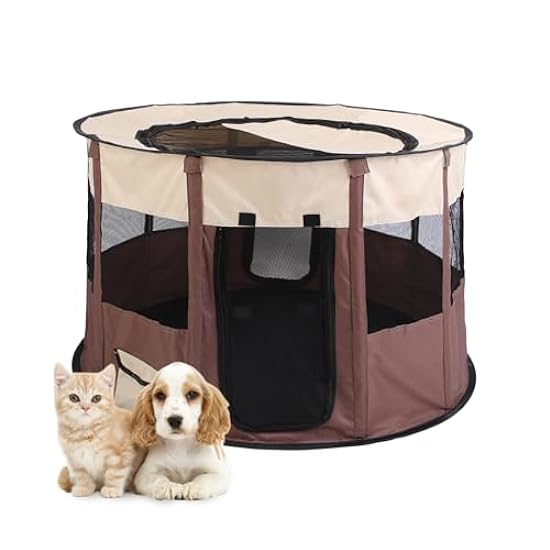 KOCASO Portable Pet Playpen for Small Dog/Cat/Rabbit/Chicks with Carry Bag Portable Travel Waterproof Indoor Outdoor Pet Cage Tent Detachable Upper Cover for Dog Cat Rabbit，Large