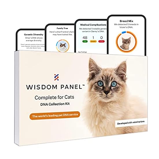 Wisdom Panel Complete: Comprehensive Cat DNA Test kit for 45 Health Genetic Health Conditions, 70+ Breeds and populations, 25+ Traits, Blood Type - 1 Pack