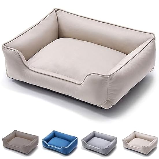 RUYICZB Dog Beds for Small Dogs, Cat Beds for Indoor Cats, Soft Calming Sleeping Orthopedic Dog Bed, Puppy Sofa Bed Pet Couch Bed with Removable Washable Cover Slip-Resistant Bottom,Beige,S