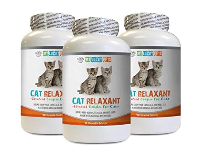 MY LUCKY PETS LLC cat Anxiety and Stress - Advanced Relaxant for Cats - Calms Down Your CAT - Anxiety Relief Complex - tryptophan Treats for Cats - 3 Bottles (270 Chewable Tablets)