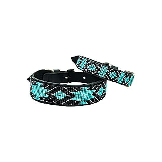 Sambboho - Saint Barth Dog Collar - All Natural Soft Leather Dog Collar w/Durable Hand Stitched Bead Embroidery (10-12 in.)