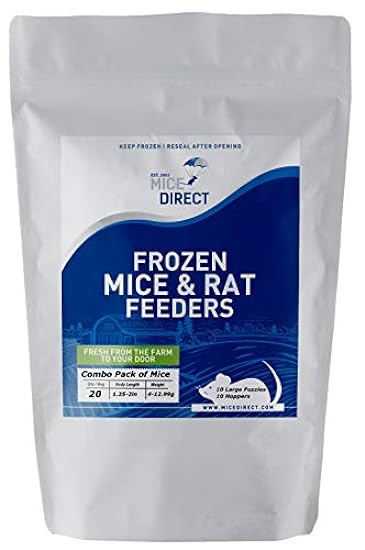 MIceDirect Frozen Mice Combo Pack of 20 Fuzzie & Hopper Feeder Mice – 10 Fuzzies & 10 Hoppers - Food for Corn Snakes, Ball Pythons, & Pet Reptiles - Snake Feed Supplies