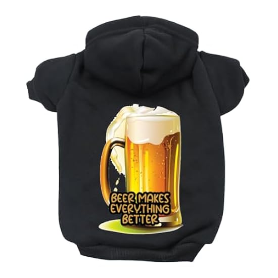 Beer Makes Everything Better Dog Hoodie - Items for Dogs - Beer Lover Presents - Black, L