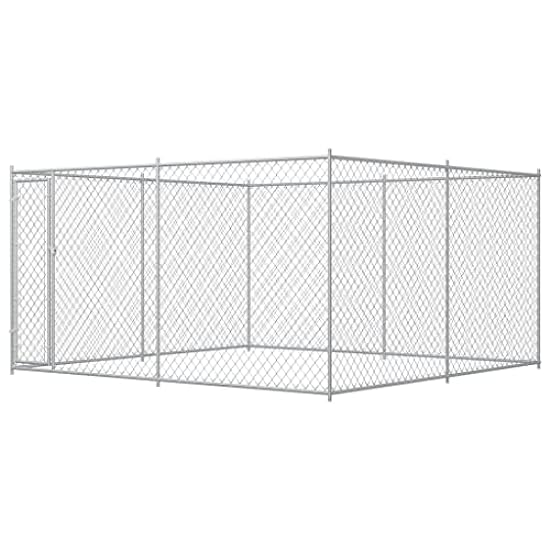 vidaXL Outdoor Dog Kennel, Large Dog Crate without Canopy Top, Dog Cage with Lockable Door, Puppy Exercise Playpen for Garden Backyard, Steel