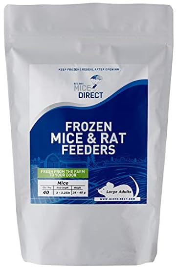 MiceDirect 40 Large Adult Mice: Pack of Frozen Large Adult Feeder Mice - Food for Corn Snakes, Ball Pythons, Lizards and Other Pet Reptiles - Freshest Snake Feed Supplies