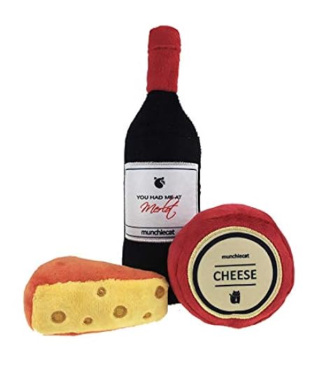 munchiecat Organic Catnip Wine and Cheese Toy Set (3-pc Wine and Cheese), Feline Enrichment Toys for Cats, Kittens, Durable Design for Play, USA Made