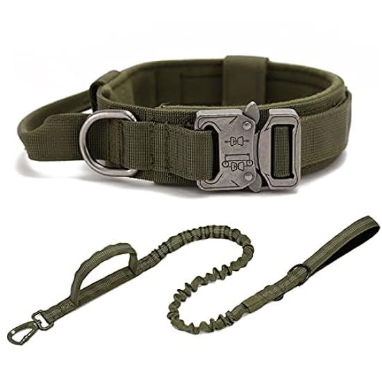 Tactical Dog Leash for Medium Large Dogs, Od Green No Pull for Shock Absorption with Car Seat Belt and Dog Collar Set