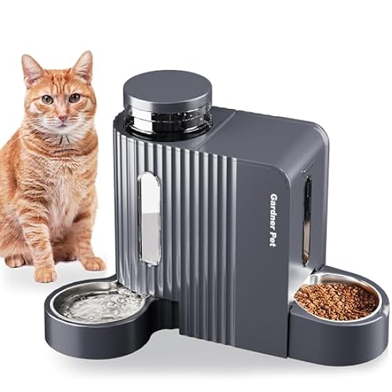 Gardner Pet Automatic Gravity Cat Food Feeder and Water Dispenser Stainless Steel Two-in-One Set Large Capacity Dispenser for Cats, Small Dogs, Puppies, Kittens, Rabbits-(3L)