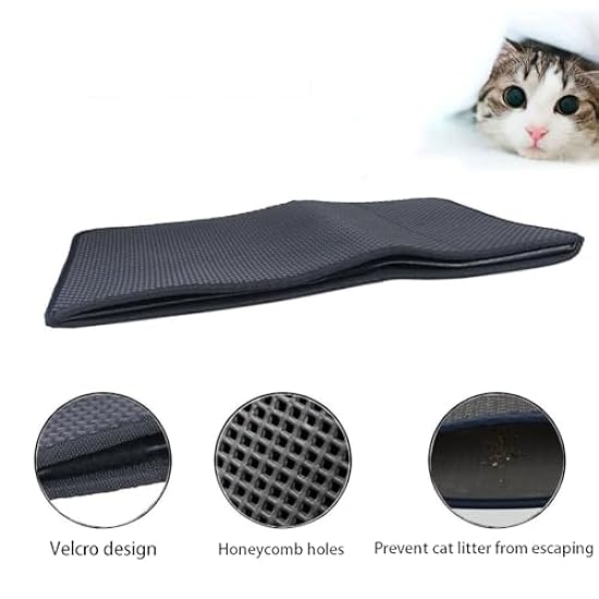 Cat Litter Capture Mat Is Honeycomb-shaped Double-layered, Waterproof, and The Cat Litter Box Mat is Dispersed And Controlled to Reduce Waste and is Non-slip. (Color : Black, Size : 60x45cm/23.6x17.