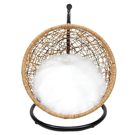 Vniture Poly Rattan Pet Swing Chair - Elevated Cat Bed Fuzzy Cat Bed with Stylish Iron Frame, Comfortable Hanging Cat Bed for Cats, Cat Beds for Indoor Cats Small Dogs - Cat Supplies for Indoor Cats