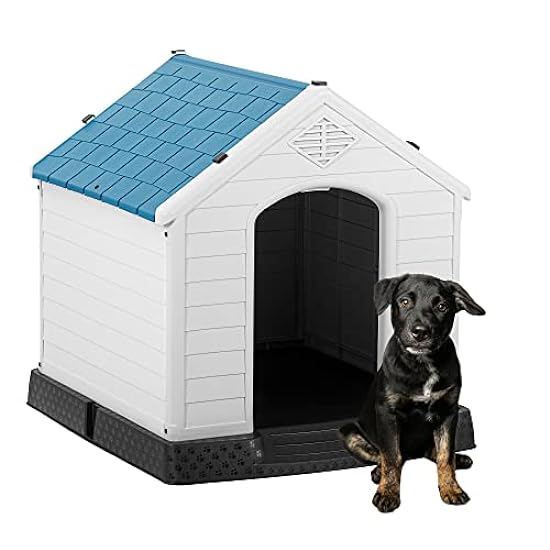 Outdoor Dog House Plastic Waterproof Doghouse for Small Medium Large Dogs Outside Dog Kennel with Air Vents and Elevated Floor (28.5