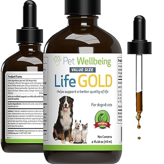Pet Wellbeing Life Gold for Dogs and Cats - Vet-Formulated - Immune Support and Antioxidant Protection - Natural Herbal Supplement 4 oz (118 ml)