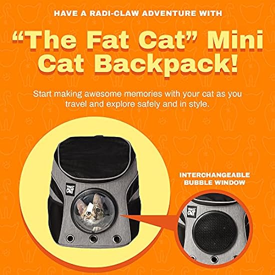 Fat Cat Mini Backpack Carrier - Premium Pet Carrier Airline Approved with Space Capsule Bubble for Small Cats, Kitten - Cat Backpack Carrier for Travel, Hiking, Pet Supplies and Cat Accessories, Grey