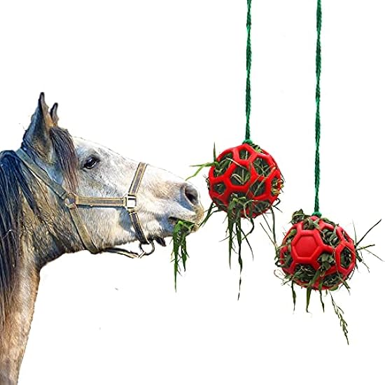 KhUKhu 2 Pack Horse Treat Ball Hay Feeder Toy, Goat Feeder Ball Hanging Feeding Toy for Horse Goat Sheep Relieve Stress(Red)
