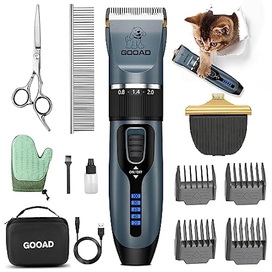 Gooad Cat Clippers for Matted Hair, Cat Grooming Kit, Cordless Cat Shaver for Long Hair, Low Noise Paw Trimmer, Cat Hair Trimmer for Grooming,Quiet Pet Hair Clippers Tools for Cats Dogs (Blue)