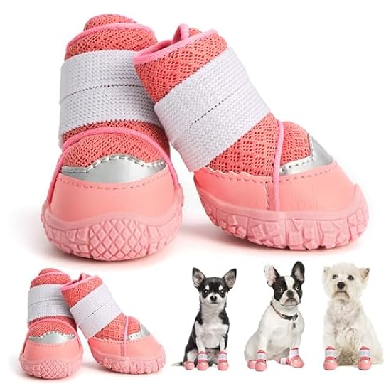 Dog Shoes for Small Dogs, Anti-Slip Dog Booties Paw Protector for for Hot Pavement Winter Snow Hiking with Adjustable Straps and Anti-Slip Soles 4PCS,Pink,XL
