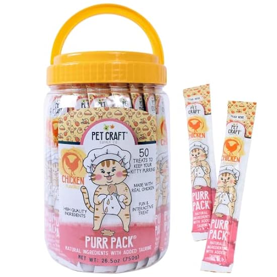 Pet Craft Supply Lickable Cat Treats Chicken 50ct Tub, Squeezable Tubes High Protein Cat Puree Wet Food or Food Topper