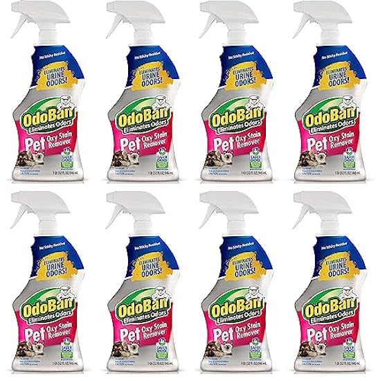 OdoBan Pet Solutions Oxy Stain Remover, Pet Stain Eliminator, 8-Pack, 32 Ounce Spray Each