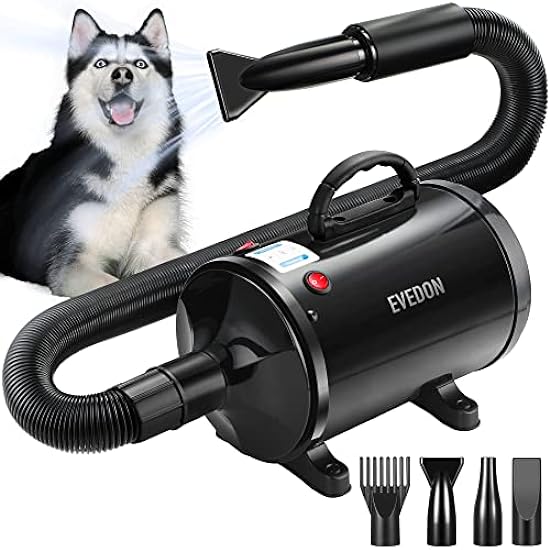 evedon Dog Dryer for Grooming, High Velocity Professional Pet Grooming Dryer, Dog Hair Dryer with Heater, Strong Airflow Dog Blow Dryer 4 Nozzles, Heat Mode for Long Haired Dog