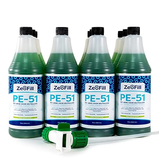 ZEOFILL PE-51 Pet Odor Eliminator – Pet, Turf & Yard Urine Odor Neutralizer | Cat & Dog Pee Deodorizer Spray | Natural Enzyme Cleaner | 12 Pack of 32oz Bottles w/ 6 Max Flow Garden Hose Spray Nozzles