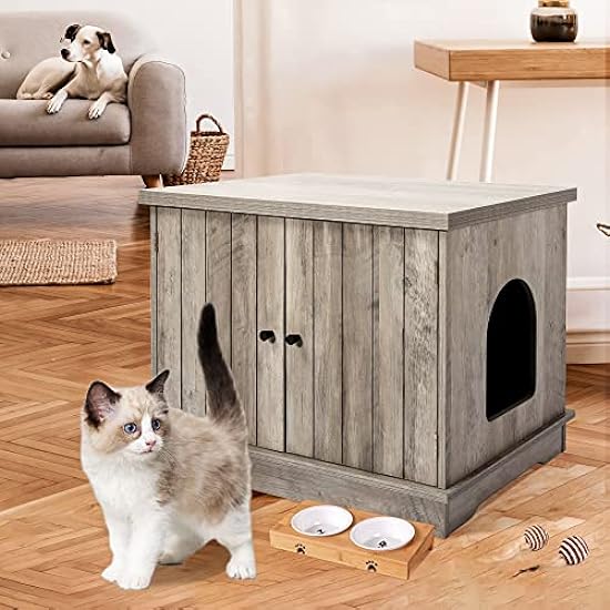 IDEALHOUSE Cat Litter Box Enclosure, Hidden Cat Washroom Furniture with Removable Divider, Wooden Pet House Bench, Cat Litter Box Furniture Hidden,Cat House, Privacy Cat Washroom Bench