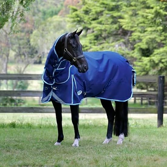 WeatherBeeta ComFiTec Ultra Tough III Detach-A-Neck Medium Horse Blanket, Blue/Bright Blue/White, 75